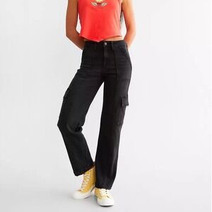 Hidden Tracey High Rise Straight Cargo Stretch Black Jeans Size 30 Grunge Denim